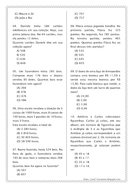 SIMULADO DE MATEMÁTICA 4º E 5º ANO – DESCRITOR 19