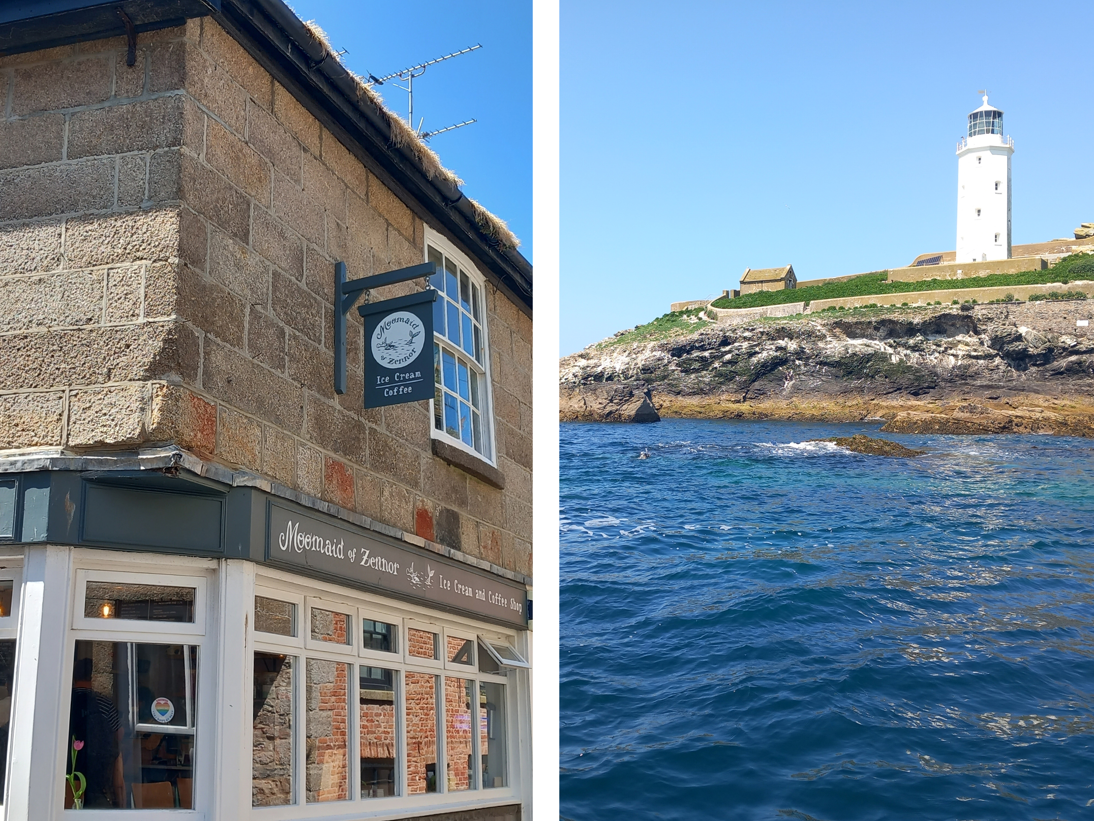 Moomaid of Zennor ice cream and Godrevy Lighthouse