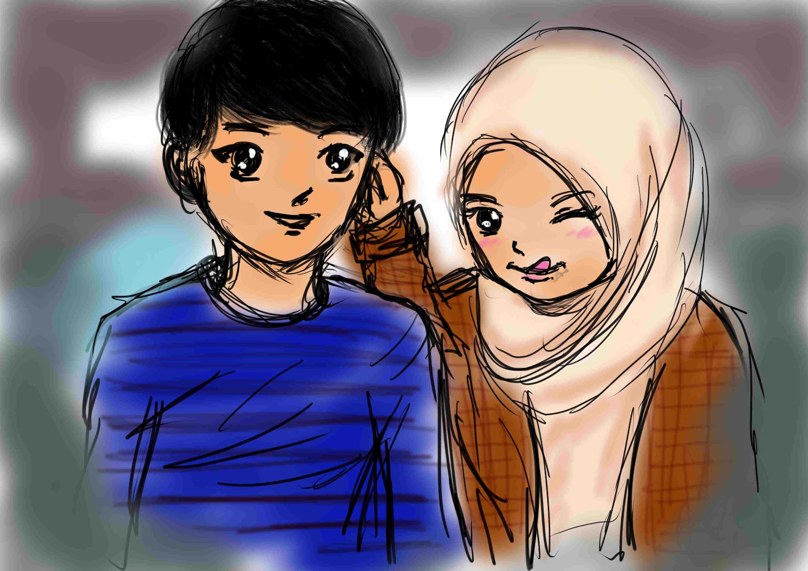Gambar Kartun Muslimah Couple Top Gambar