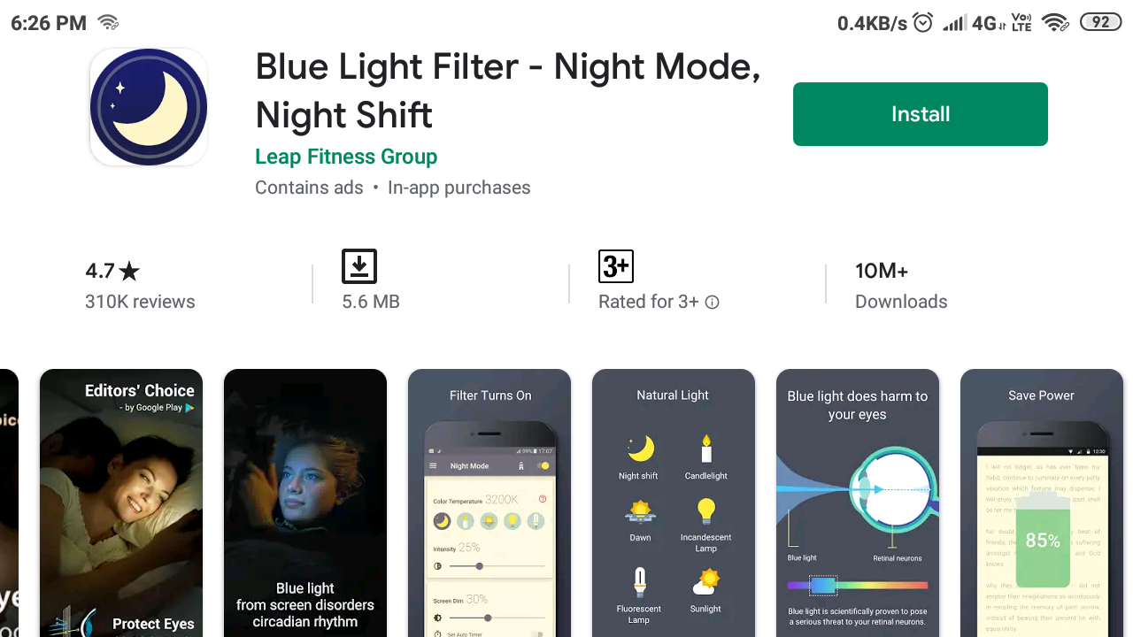 blue light filter night mode night shift app