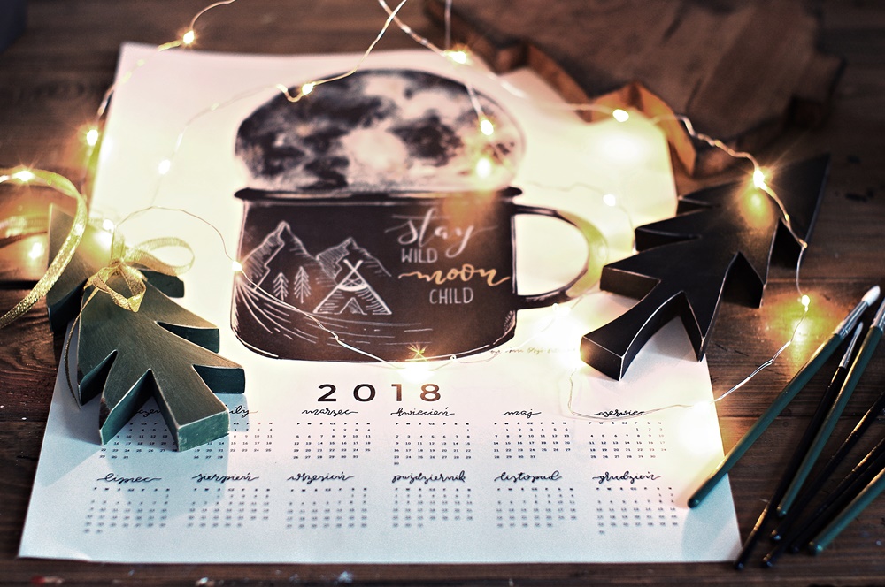 Życzenia Noworoczne od Any, Życzenia na Nowy 2018 rok, słodkiego miłego życia dla wszystkich czytelników www.any-blog.pl, kalendarz 2018, plakat z kalendarzem na 2018 rok