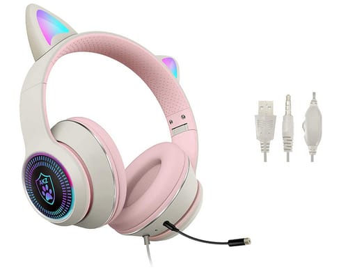 VIGROS Cat Ear Gaming Headset with Mic RGB LED Light