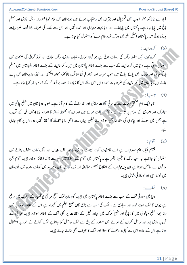 Resources-of-Pakistan-Descriptive-Question-Answers-Pakistan-Studies-Urdu-IX