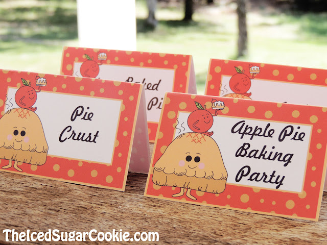 Apple Pie Baking Party Food Label Tent Cards-Printable Template DIY Cutout-Apple Pie Baking Party, Apples, Pie Crust, Baked Apple Pie-Fall or Thanksgiving Food Cards by The Iced Sugar Cookie