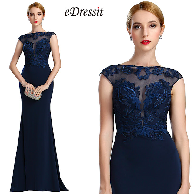 cap sleeves navy blue long formal dress