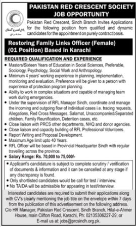 Latest Pakistan Red Crescent Society PRCS Management Posts Karachi 2023