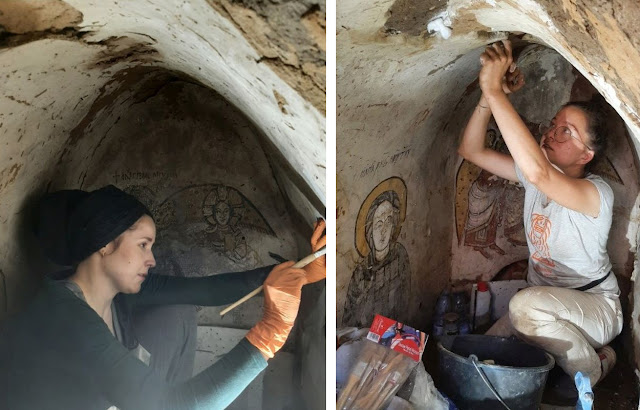 Αρχαιολόγοι και συντηρητές την ώρα που εργάζονται σε ένα από τα κρυφά δωμάτια. [Credit: Magdalena Skarzynska / Πολωνικό Κέντρο Μεσογειακής Αρχαιολογίας, Πανεπιστήμιο της Βαρσοβίας]