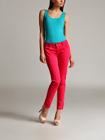 Pantaloni casual, din bumbac, fuchsia, slim (Top Secret)