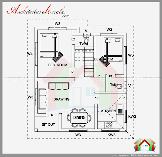 2 BEDROOM  HOUSE  PLAN  AND ELEVATION  IN 700 SQFT 