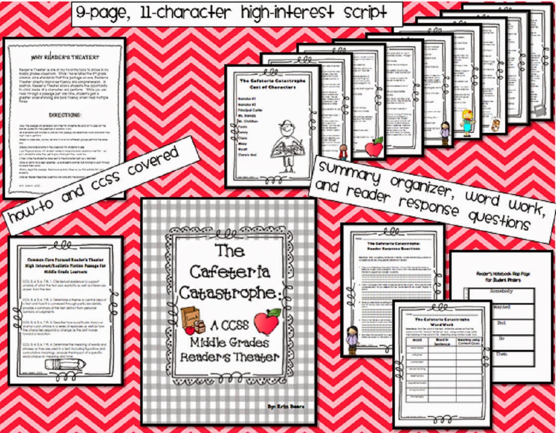 http://www.teacherspayteachers.com/Product/Readers-Theater-for-the-Middle-Grades-The-Cafeteria-Catastrophe-A-CCSS-Pack-881050