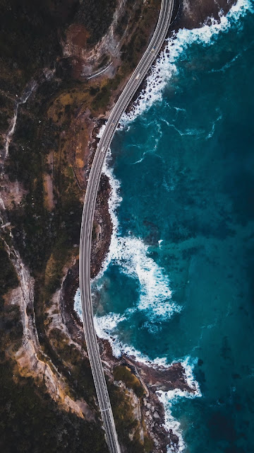 Drone Photo, Cliff, Road, Sea, Wave