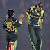 Saeed Ajmal and Anwar Ali exult after a wicket: Afghanistan v Pakistan