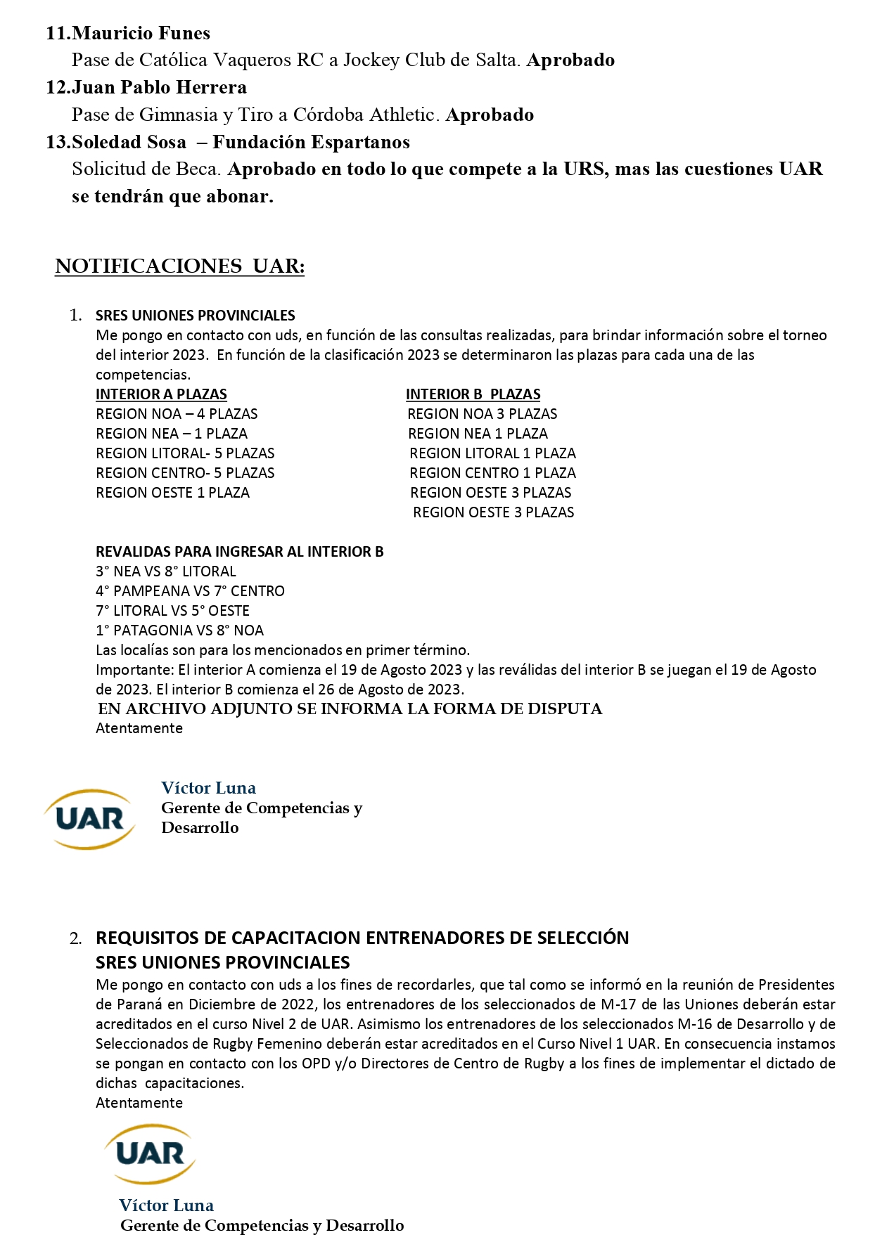 Boletín Oficial de la Unión de Rugby de Salta.