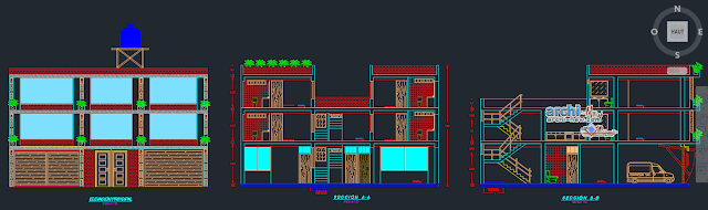 Trade house three levels Dwg