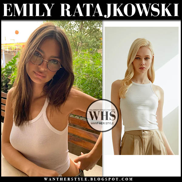Emily Ratajkowski in white halter top