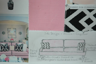 Beautiful Interiors and 18th Century Style  Pink Sofa with Black