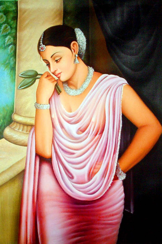 A LONELY MAIDEN CUTE OIL PAINING OF WOMAN 