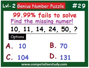 Number Puzzle: Find the missing number: 10, 11, 14, 24, 50, ?