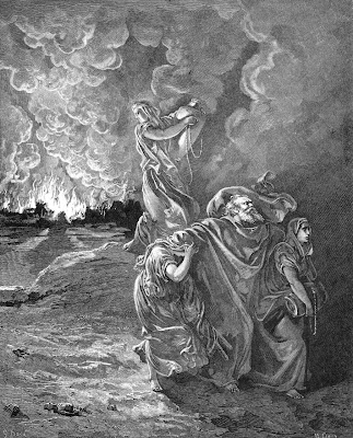 Lot foge de Sodoma destruida pelo fogo divino, Gustave Doré