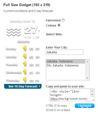 cara menciptakan widget prakiraan cuaca di blog Cara Melihat Prakiraan Cuaca di Kotamu Melalui Blog