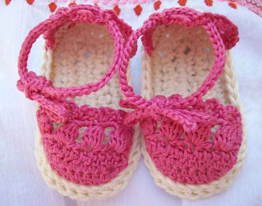 Crochet baby Espadrille sandals. Made with 100% cotton in Ecru and Hot ...