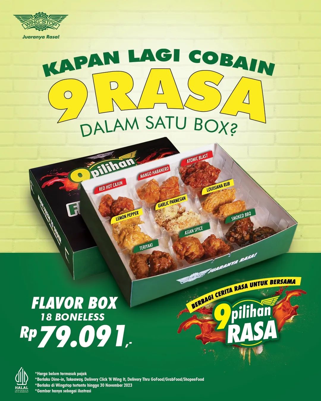 Promo WINGSTOP 9 RASA FLAVOR BOX HANYA RP. 79.091