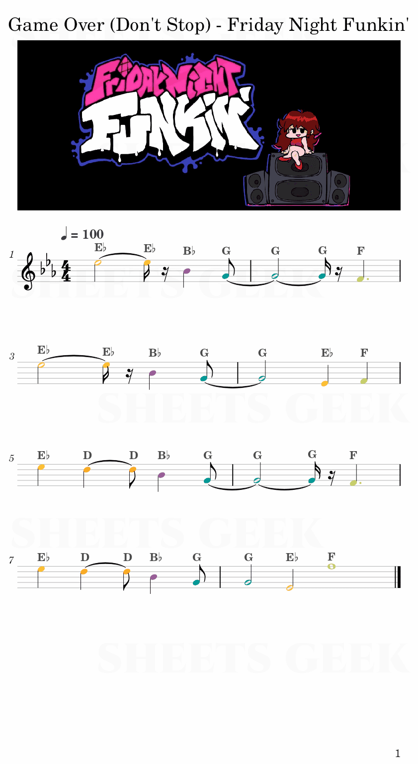 Game Over (Don't Stop) - Friday Night Funkin' Easy Sheet Music Free for piano, keyboard, flute, violin, sax, cello page 1