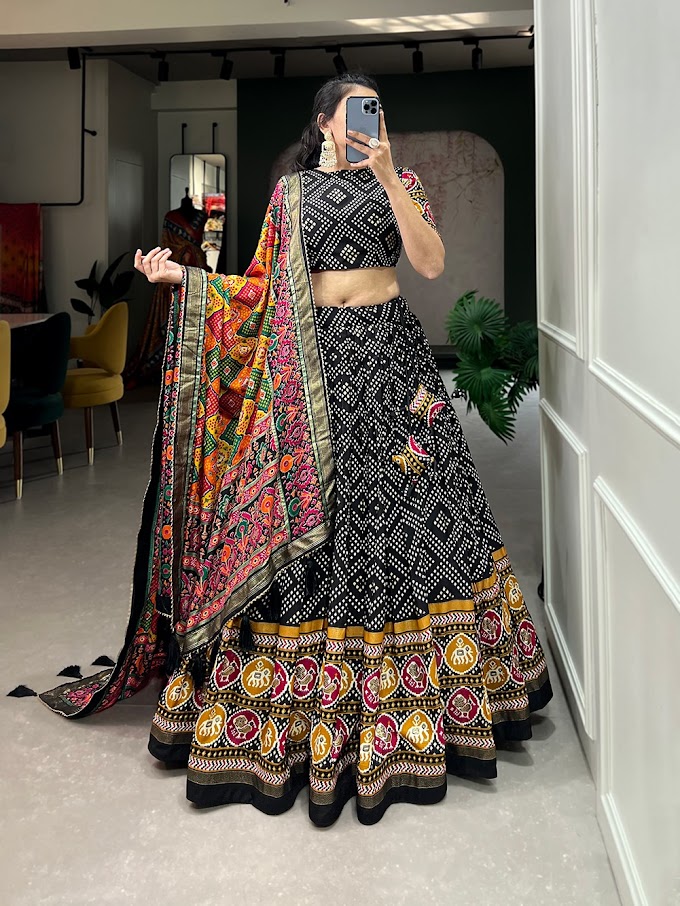 COTTON BANDHANI AND PATOLA PRINTED NAVARATRI SPECIAL LEHENGA CHOLI 