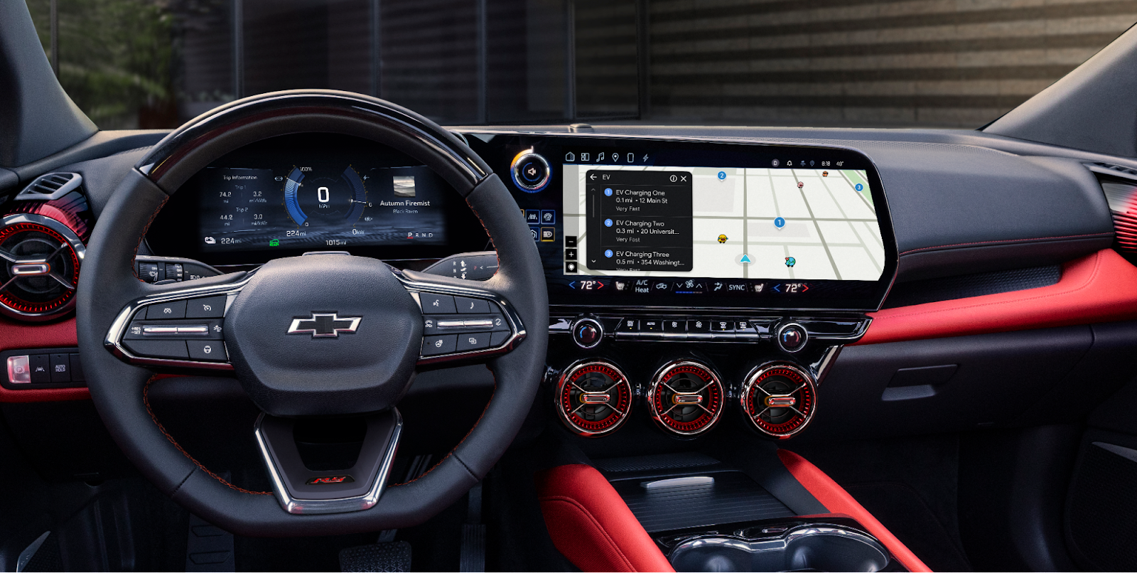 A car dashboard shows the Waze app open on the display panel