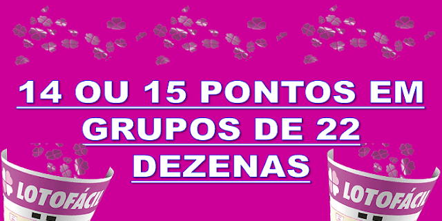 Lotofácil 14 ou 15 pontos em 8 grupos de 22 dezenas