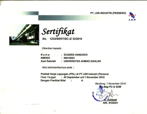 Contoh sertifikat magang  Koleksi Dokumentasi