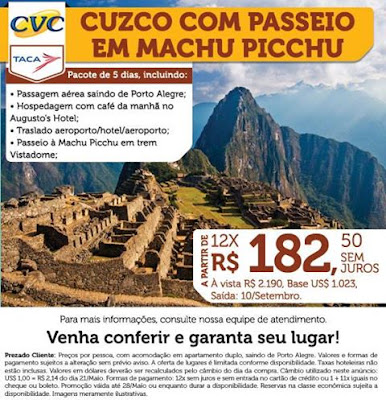 Machu Picchu- CVC Pacotes de Viagens