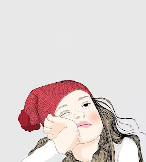 An sketch of a girl wearing a red woolen cap- sad girl dp