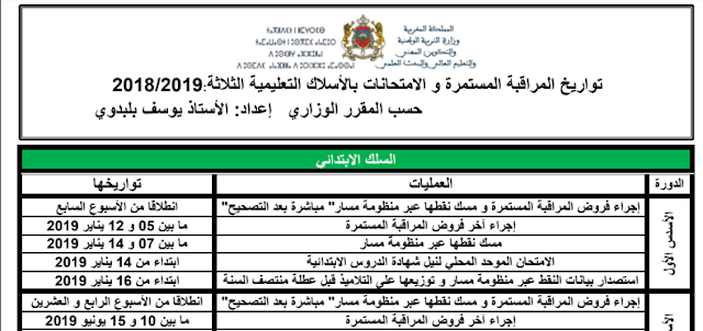 تواريخ المراقبة المستمرة و الامتحانات بالأسلاك التعليمية الثلاثة.pdf