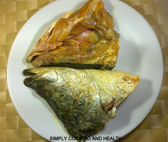 Fish head cut into two pieces