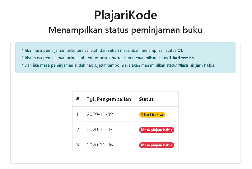 Belajar PHP - Menampilkan status peminjaman dengan PHP dan MySQL