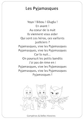 Carte des paroles du générique Les Pyjamasques