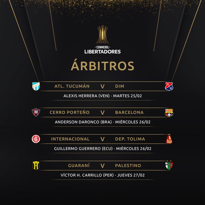Árbitros y horarios Fase 3 - Revanchas - Copa Libertadores