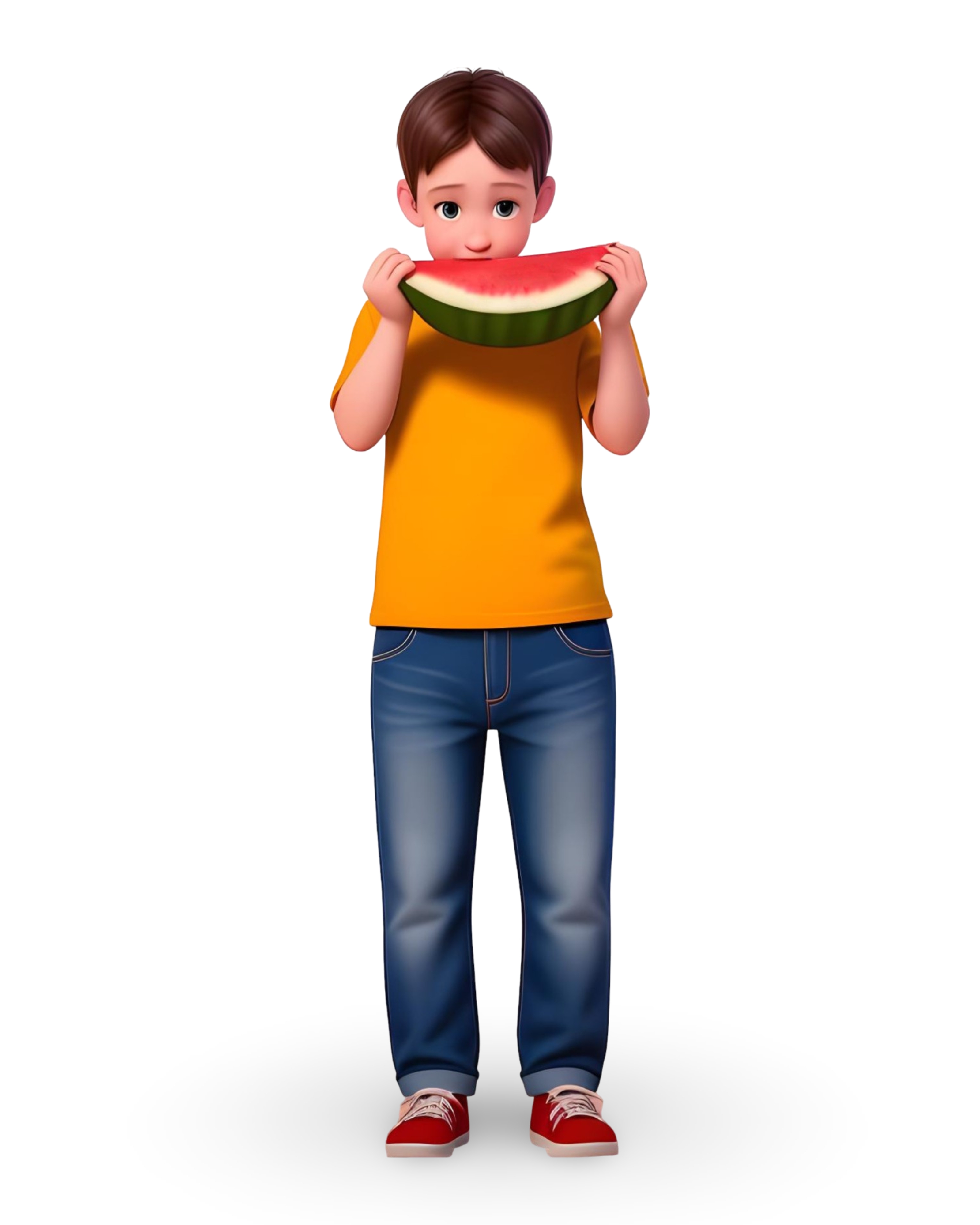 Watermelon eating cartoon character