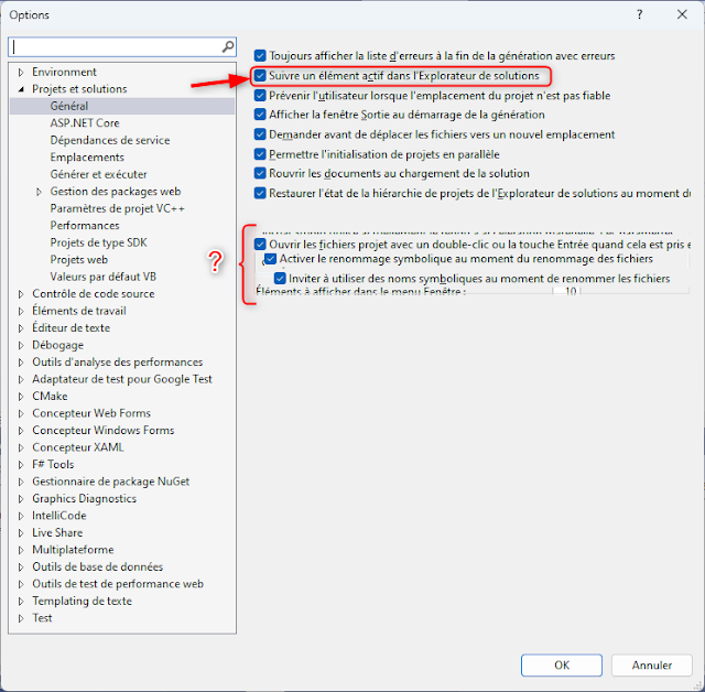 Visual Studio 2022 - Synchroniser l'éditeur avec l'Explorateur de solution