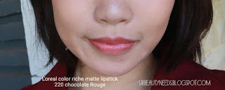 loreal color riche matte llipstick 220 Chocolat Rouge swatch