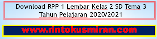 Download RPP 1 Lembar Kelas 2 SD Tema 3 Tahun Pelajaran 2020/2021  