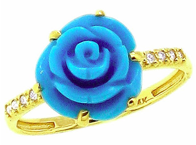 Yellow Gold Medium Turquoise Flower and Diamond Ring