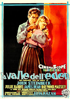 LA VALLE DELL' EDEN. Cartel: 100 x 140 cms. Italia. Arte: Luigi Martinati. Imprenta: N. Moneta, Milán - Roma. AL ESTE DEL EDÉN. East of Eden. 1955. Estados Unidos. Dirección: Elia Kazan. Reparto: James Dean, Raymond Massey, Julie Harris, Richard Davalos, Jo Van Fleet, Burl Ives, Albert Dekker, Lois Smith, Harold Gordon.