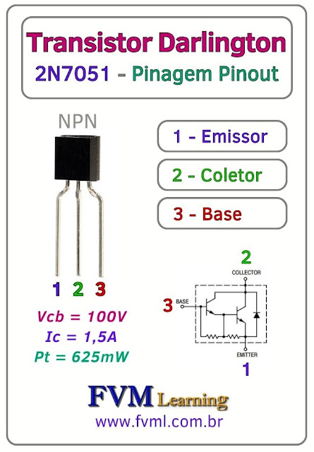 Datasheet-Pinagem-Pinout-Transistor-darlington-NPN-2N7051-Características-Substituições-fvml