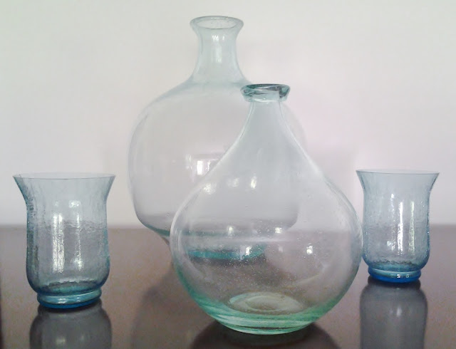 Turquoise bottles, vases, home decor, color, design, improve