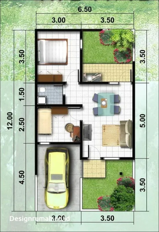 denah rumah minimalis dengan lebar 6 meter 1 lantai