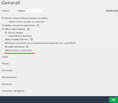 Attiva la firma e-mail avast