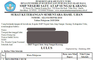 Contoh Surat Keterangan Hasil Ujian Nasional Skhun Sementara Tahun Pelajaran 2015 2016 Smp Mts Sederajat Salam Edukasi