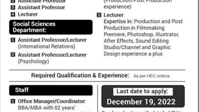 IQRA University jobs 2022 Islamabad